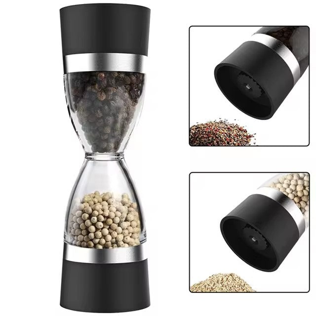 Manually adjustable thickness, hour glass 2 in 1 Dual Salt Pepper Spice Grinder