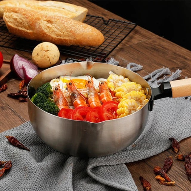2L Stainless steel non- stick calibrated Japanese Pan Noodle Pot, Spaghetti pot, Milk Pot Stainless Steel tea pot/sufuria Saucepan Wooden Handle Soup Pot Tableware Pan Kitchen Cooking Tools 20cm diameter