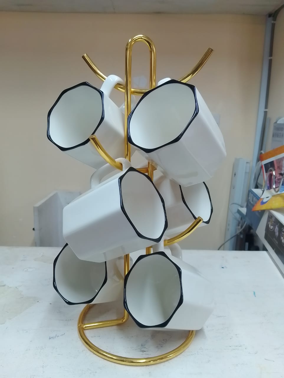 White and black ceramic cups