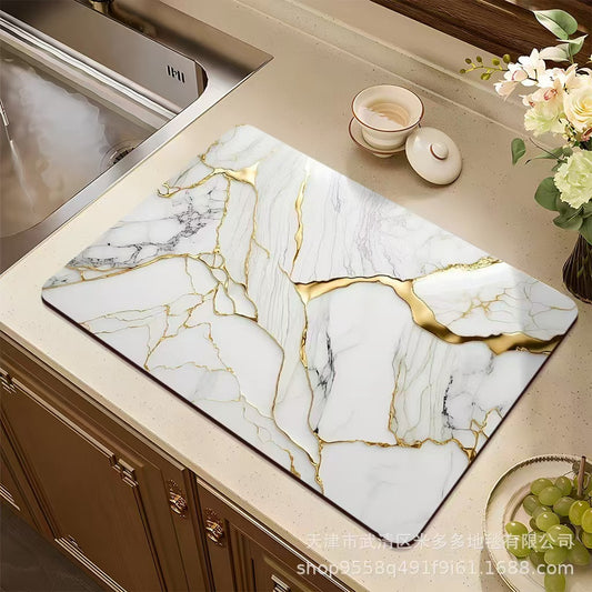 New Marble Kitchen Drain Mat Antiskid Draining Mat Kitchen Coffee Drain Pad Quick Dry Tableware Mat Bathroom Absorbent Floor Mat