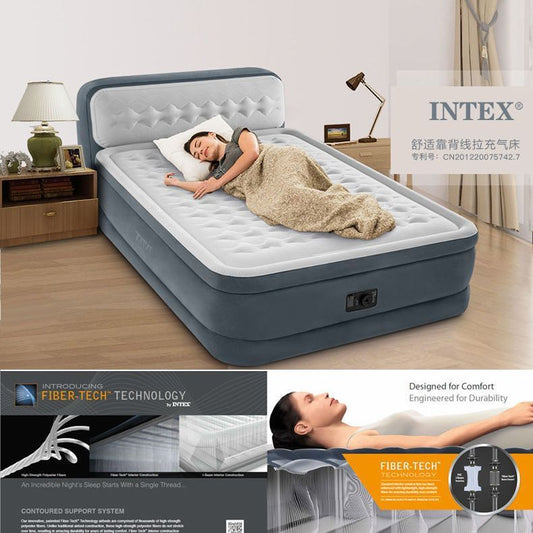 INTEX DURA BEAM AIRBED WITH INBUILT ELECTRIC PUMP AND PLUSH SUPPORTIVE HEADBOARD