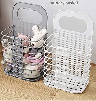 white Hard plastic wall mounted Foldable laundry basket
