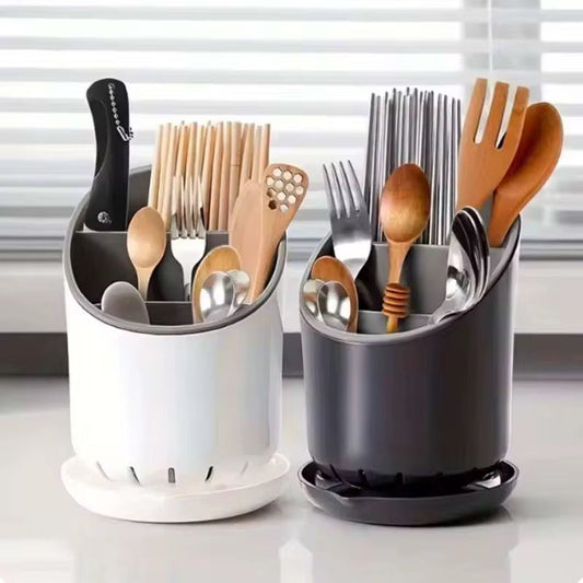 Cutlery drainer and organizer with safe knife slot