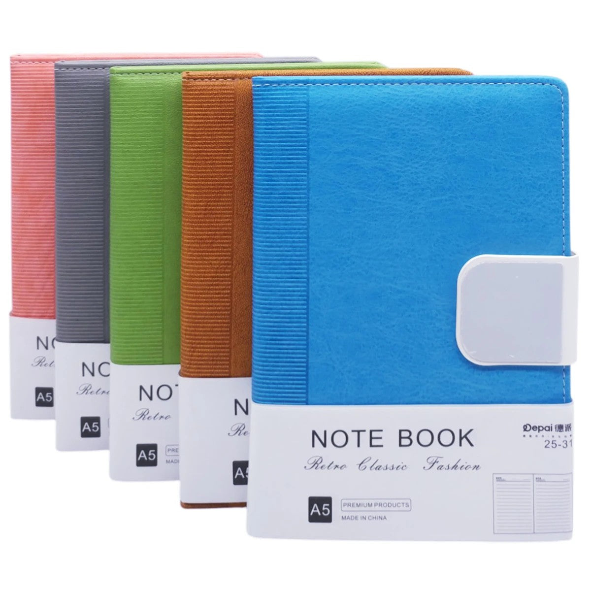 Leather-bound notebook with button closure - Lined - 192 pages, 80gsm - Depai 25-31 - Brown