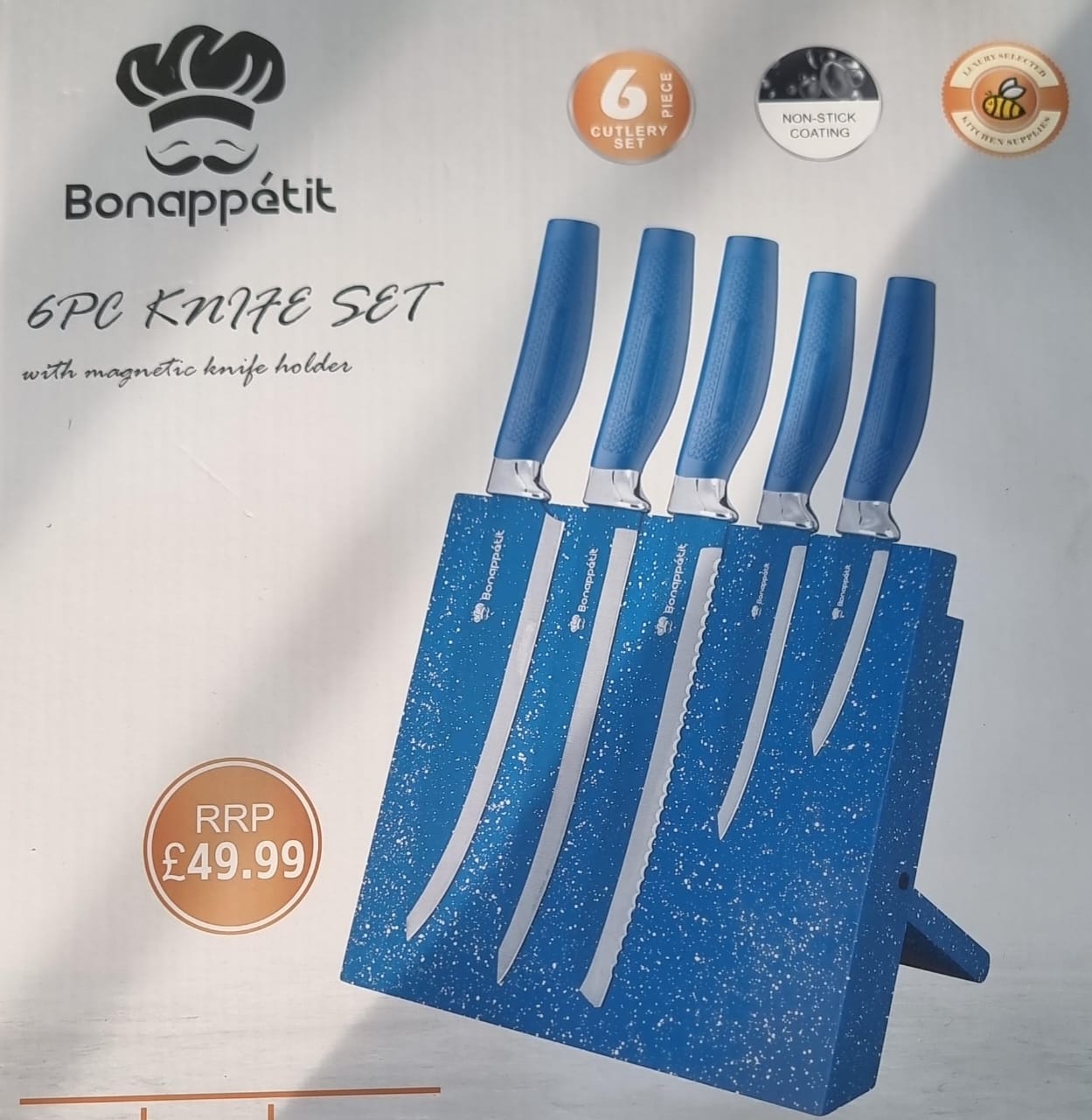 German standard Gottiny or Bonappetit brand 6pc knife set with magnetic block holder