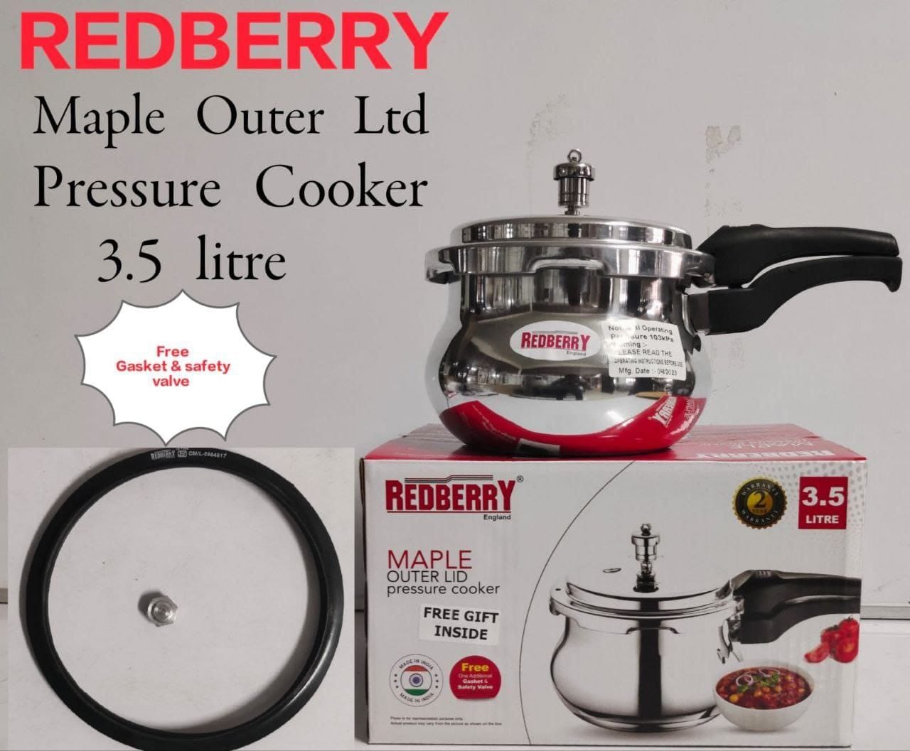 REDBERRY PREMIUM RANGE 
ALUMINIUM MAPLE PRESSURE COOKER