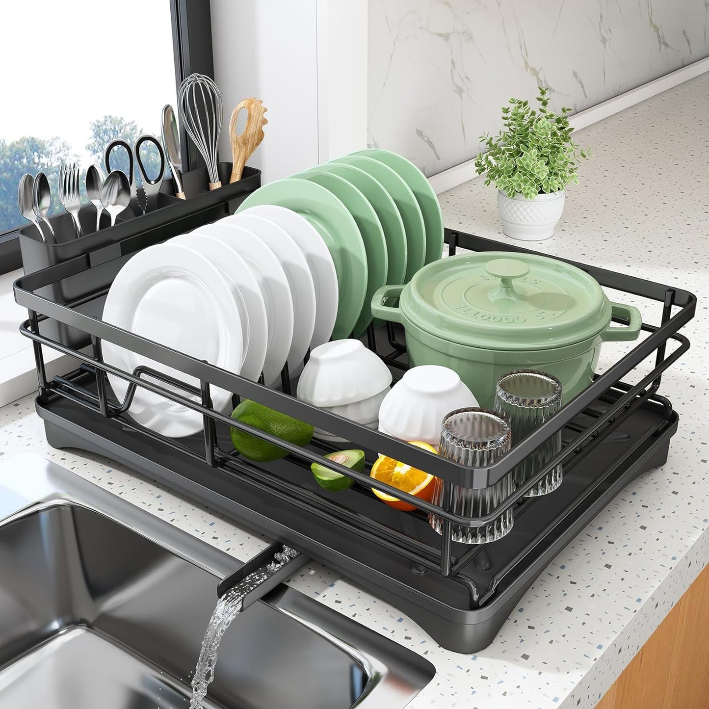All in 1 single layer over the sink kitchen rack dish drainer