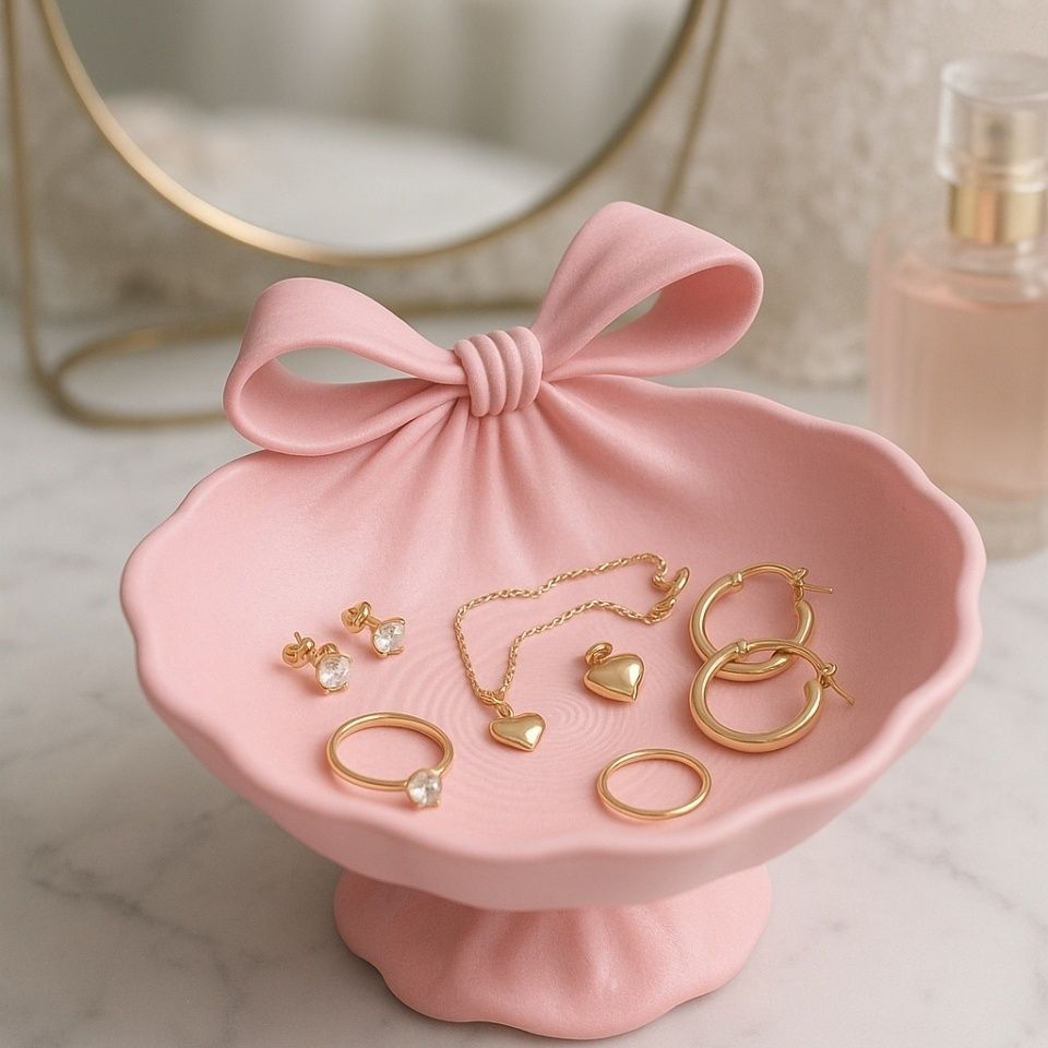 Pink bow jewellery /ornament holder