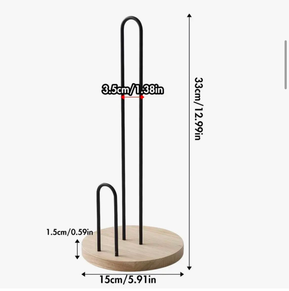 Black Metal Paper Towel Holder with Bamboo Base