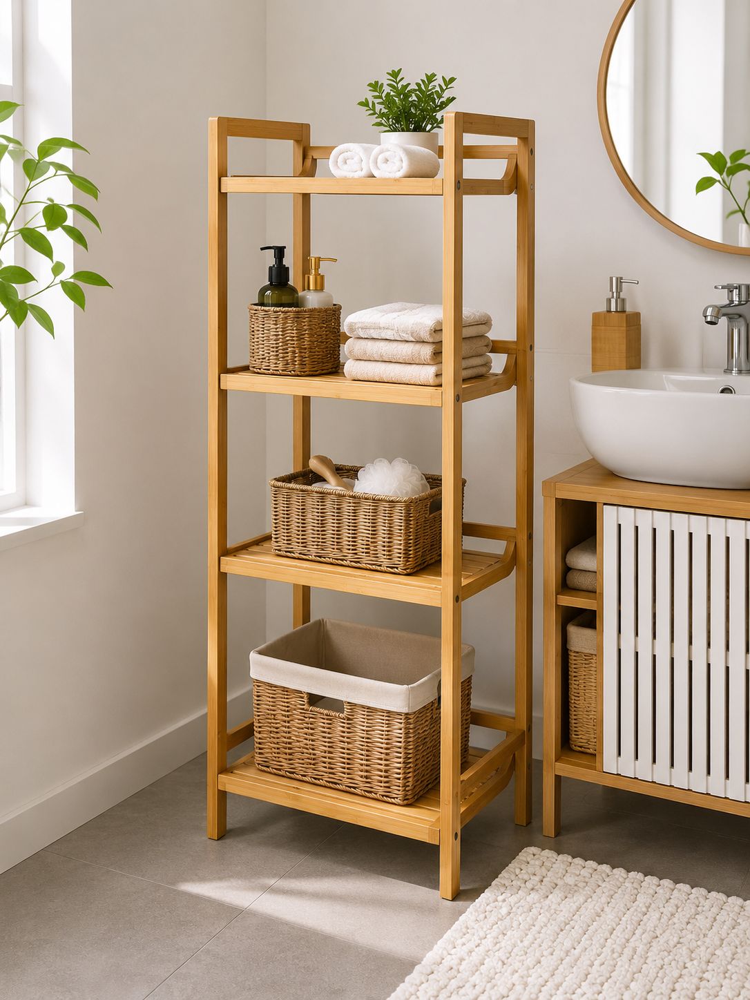 Bamboo 4-Tier Bathroom Rack