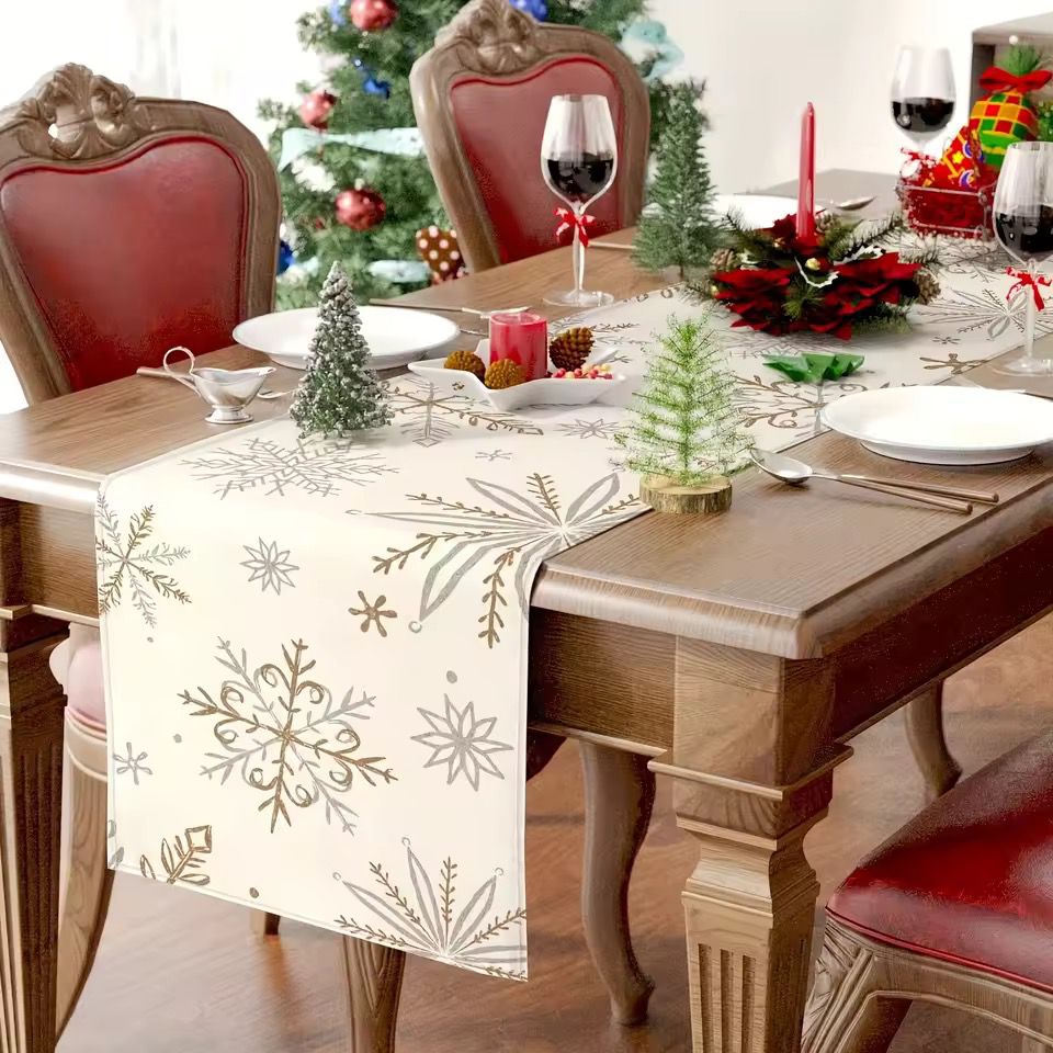 Christmas Table Runner Snowman Gnome Table Cloths Linen Table Runners Kitchen Dining Table Runners for Home Dining Party Decor
