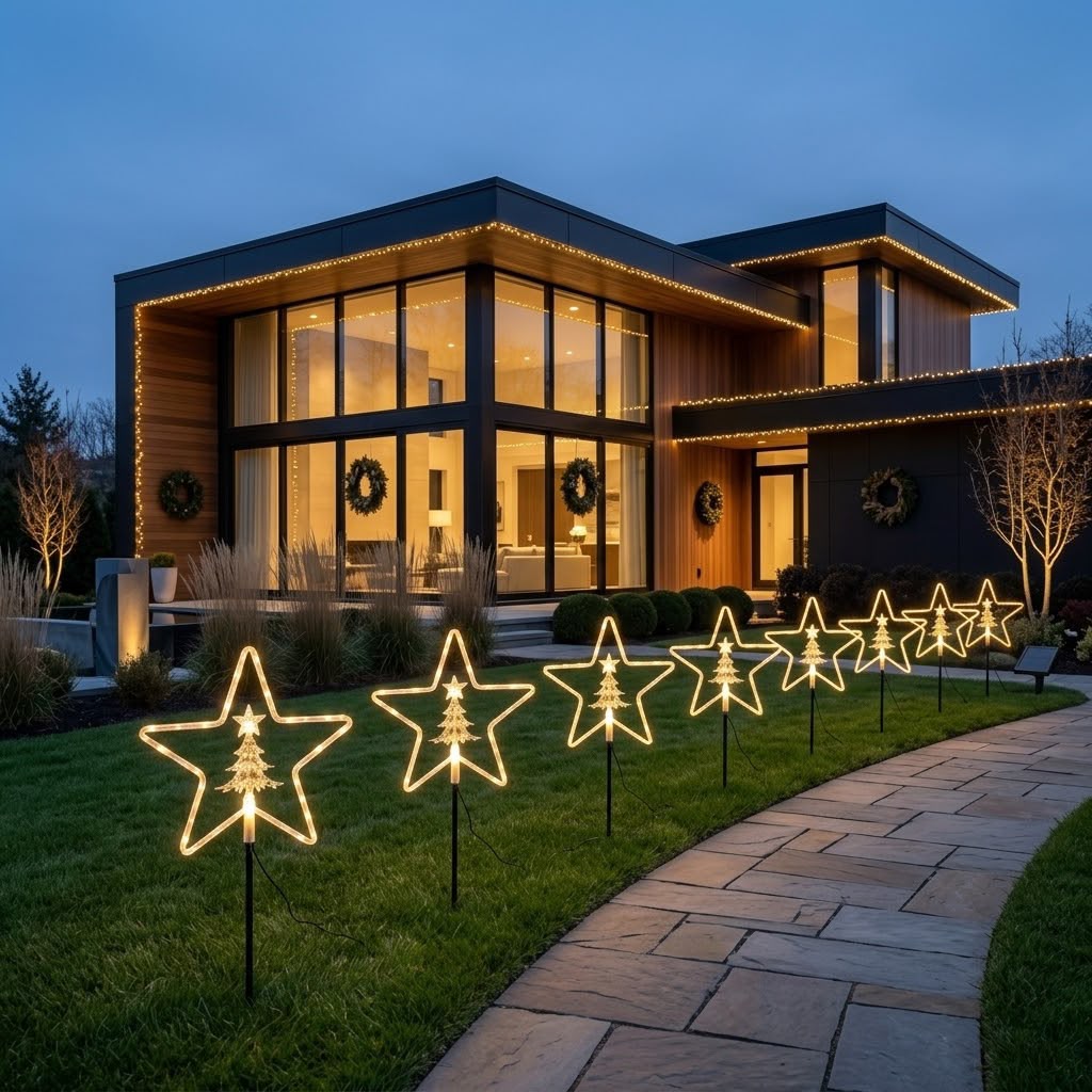 Solar Christmas Garden Pathway Lights with 8Modes– 4pcs Set