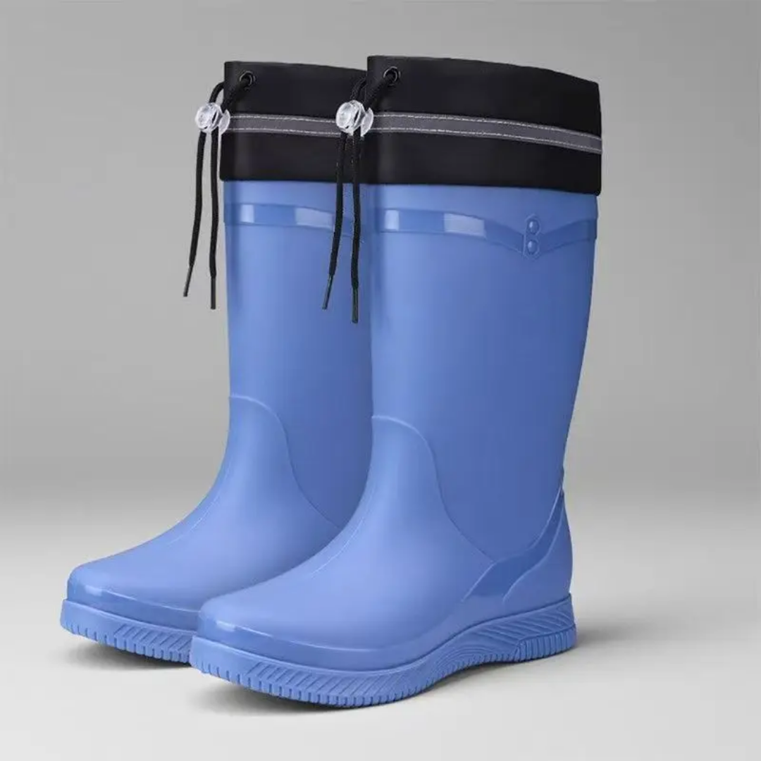 Fashionable Casual Drawstring Mid Tube Waterproof Fleece Rain Boots