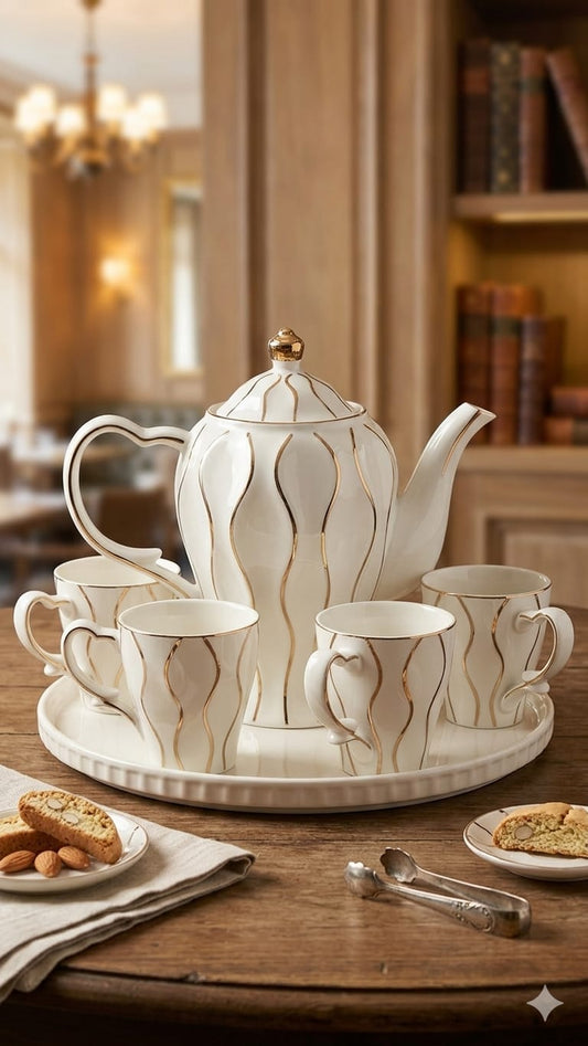 Gold white ceramic tea set