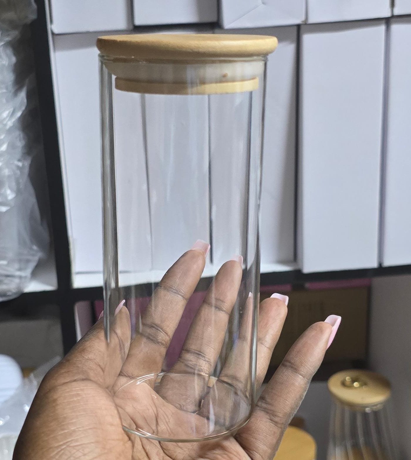 Glass spice jars with airtight bamboo lid 460ml 4pc set