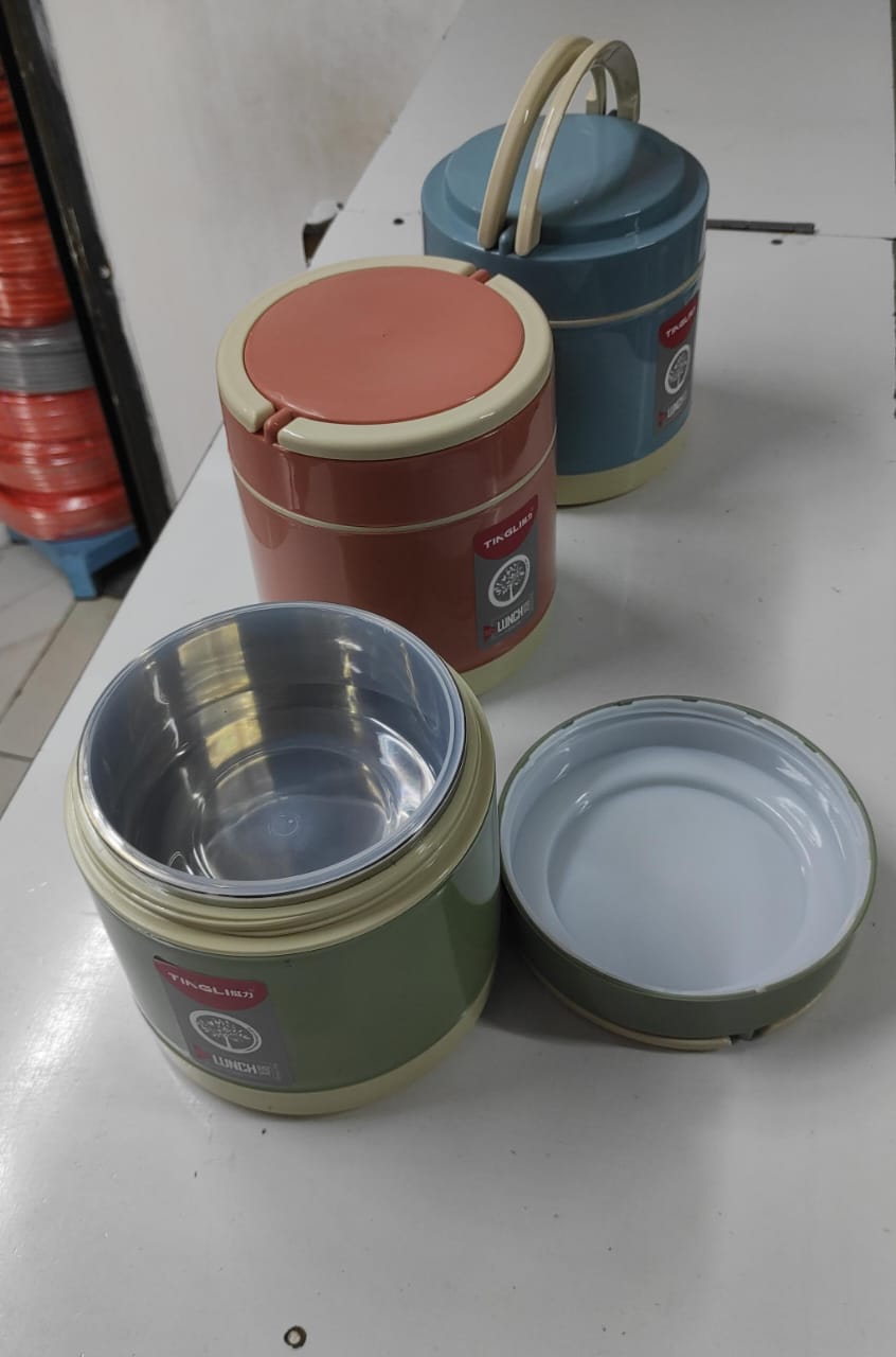 1.4L Thermoware Double Wall Insulated lunch box, Hot Meal Stainless Steel inside Container, Food Lunch Box Tiffin with 2 plastic compartment lunch box, two compartments lunchbox,  two insert lunchbox