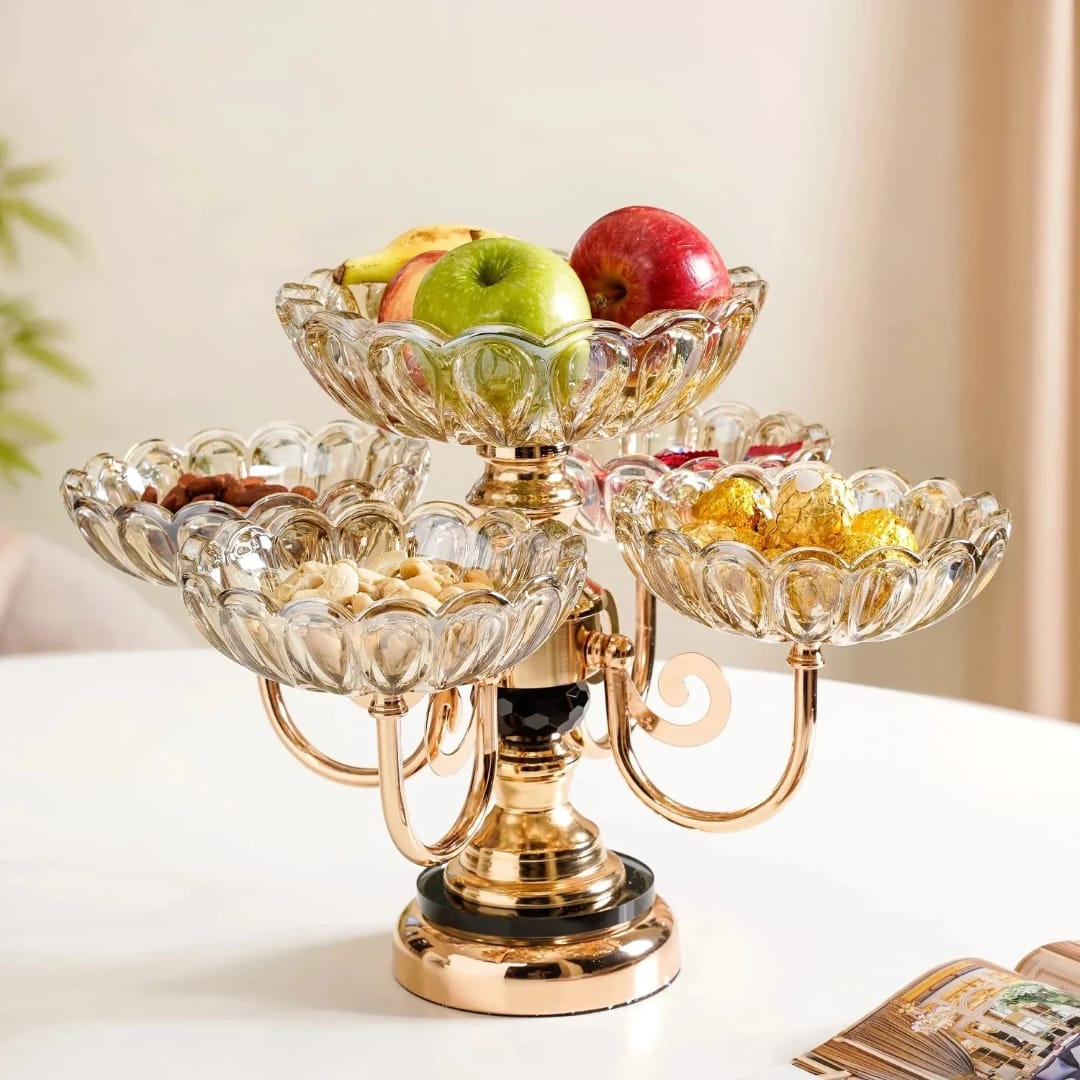 CRYSTAL GLASS WITH METAL STAND FRUIT PLATE