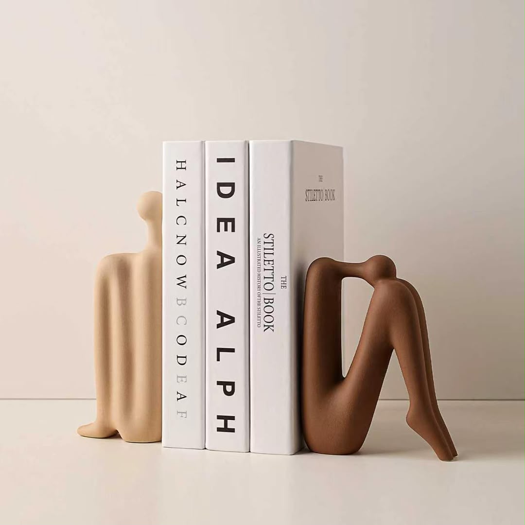 Modern minimalist back to back abstract figure ceramic bookends