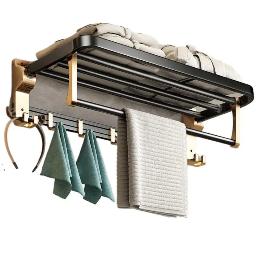 7pcs Gold Multifunctional Aluminum Bath Towel Storage Rack Set Bathroom Storage Rack