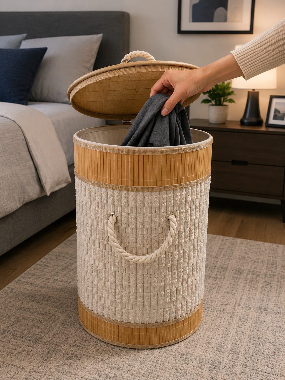 Bamboo laundry basket 
Foldable
