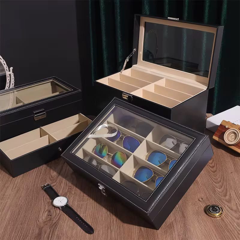 8 Sots High Quality PU Leather Sunglasses Organizer Box