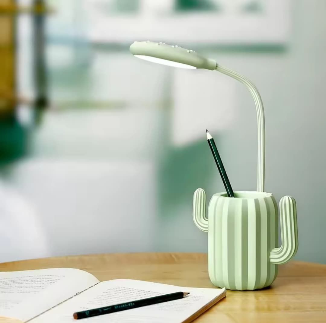Rechargeable foldable cactus desk lamp with a pen holder