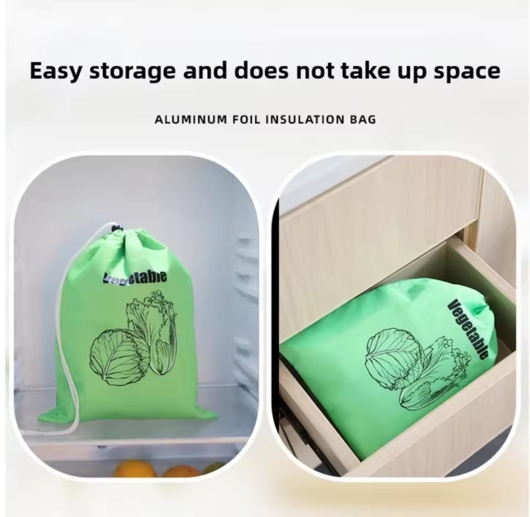 Insulated fresh keeper bag for fruits and vegetables with a drawstring closure