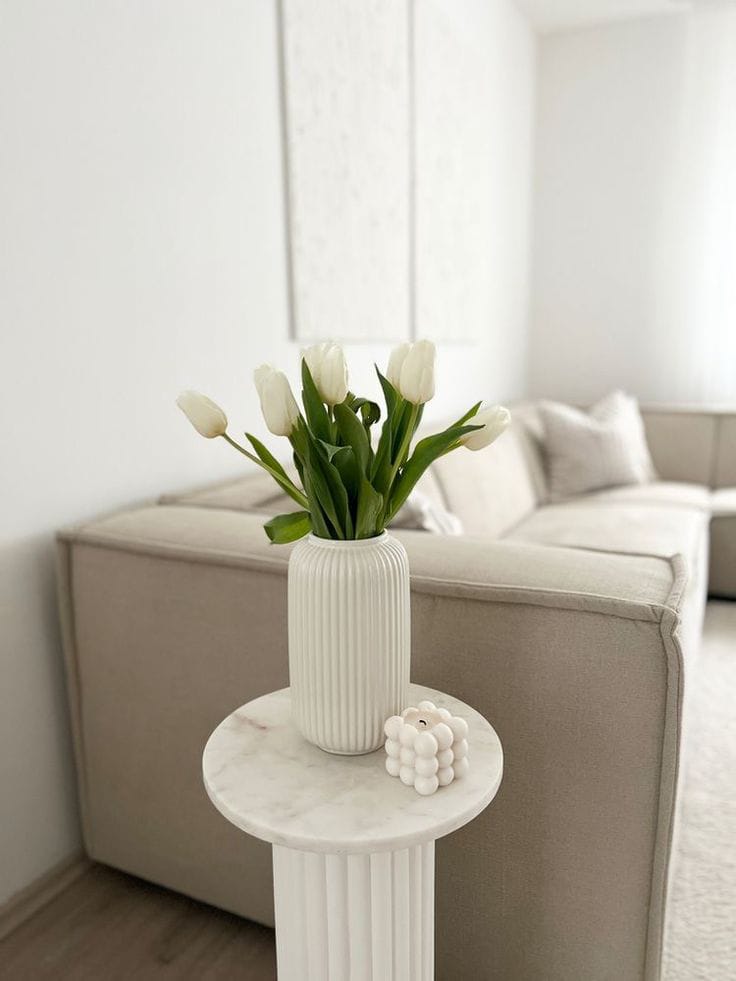 Sleek heavy ribbed modern elegant vase with a glossy finishing