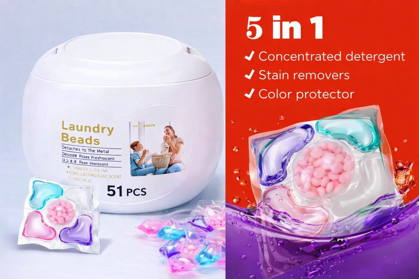 5-in-1 Laundry Pods + Laundry Beads 🧺