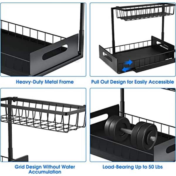2 tier metallic sliding pull out cabinet organizer rack