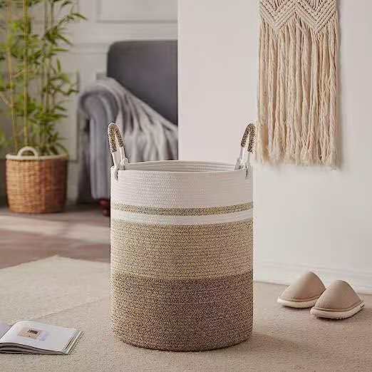 Wooven cotton rope decorative laundry/toys basket