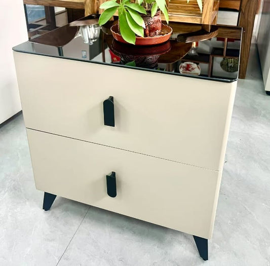 Wooden Bedside Drawer with glass top