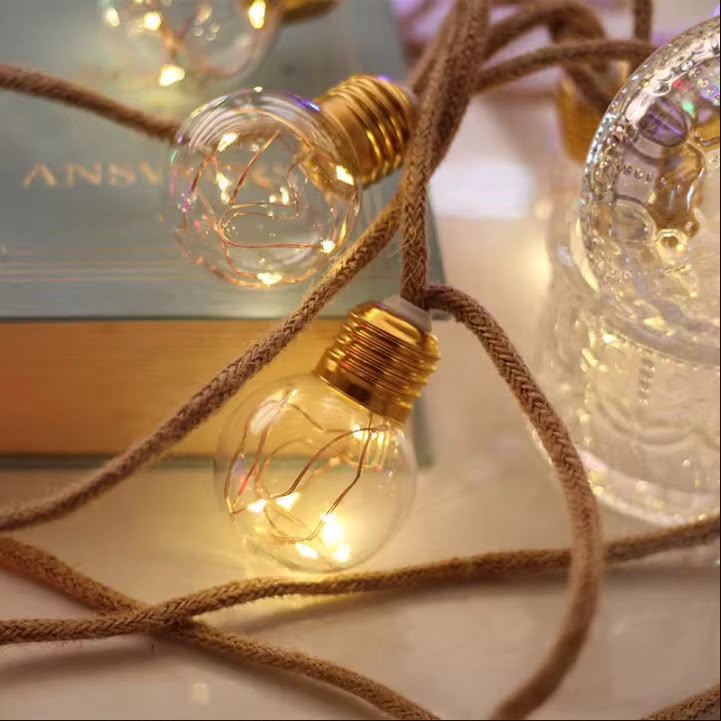 10M VINTAGE HEMP ROPE CHRISTMAS LIGHTS — USB + SOLAR | INDOOR & OUTDOOR Roll