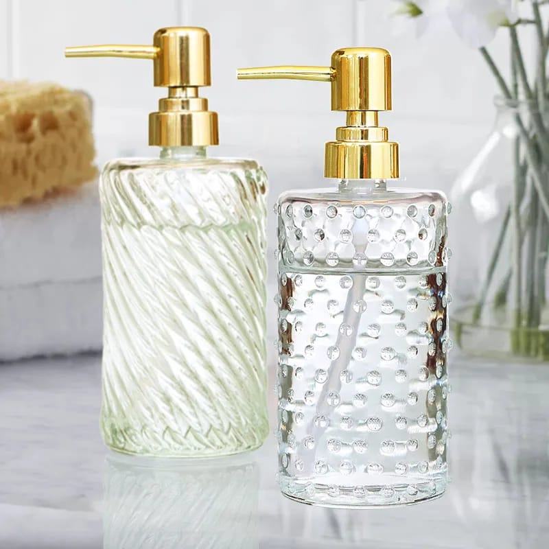 Golden Stainless Steel 400ml Shampoo Soap Dispenser Vertical Pattern Glass Lotion Bottle