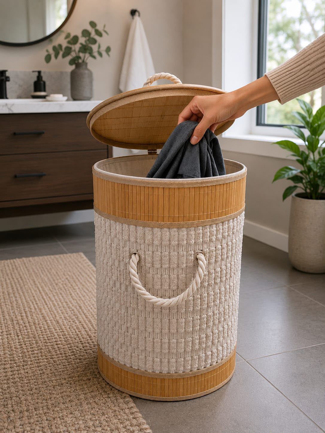 Bamboo laundry basket 
Foldable