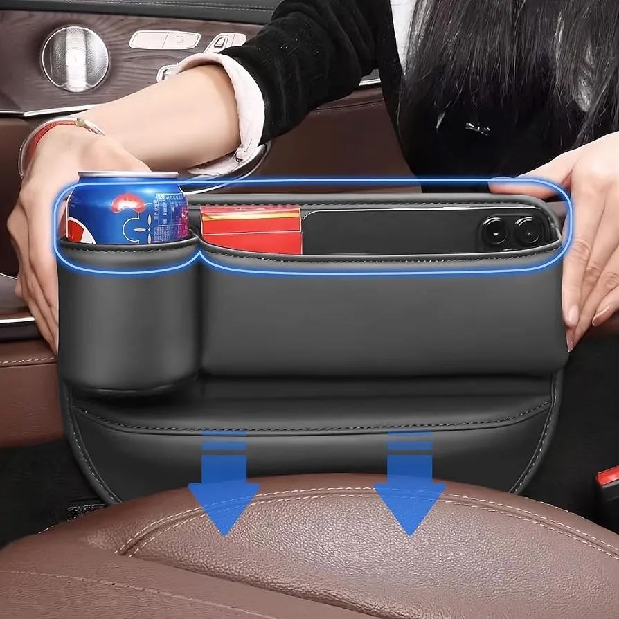 Car Seat Gap Filler and Organizer with a built-in cup holder