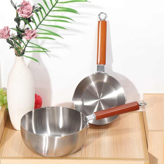 2L Stainless steel non- stick calibrated Japanese Pan Noodle Pot, Spaghetti pot, Milk Pot Stainless Steel tea pot/sufuria Saucepan Wooden Handle Soup Pot Tableware Pan Kitchen Cooking Tools 20cm diameter
