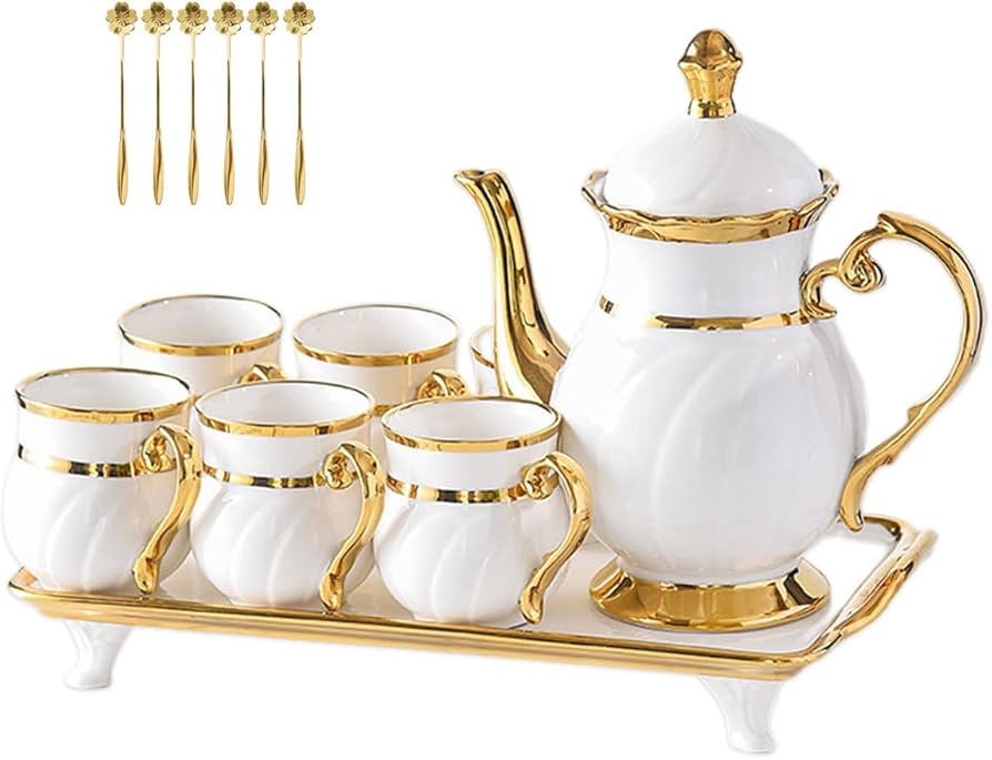 Elegant ceramic Tea set with tray and 6cups+1Tea pot