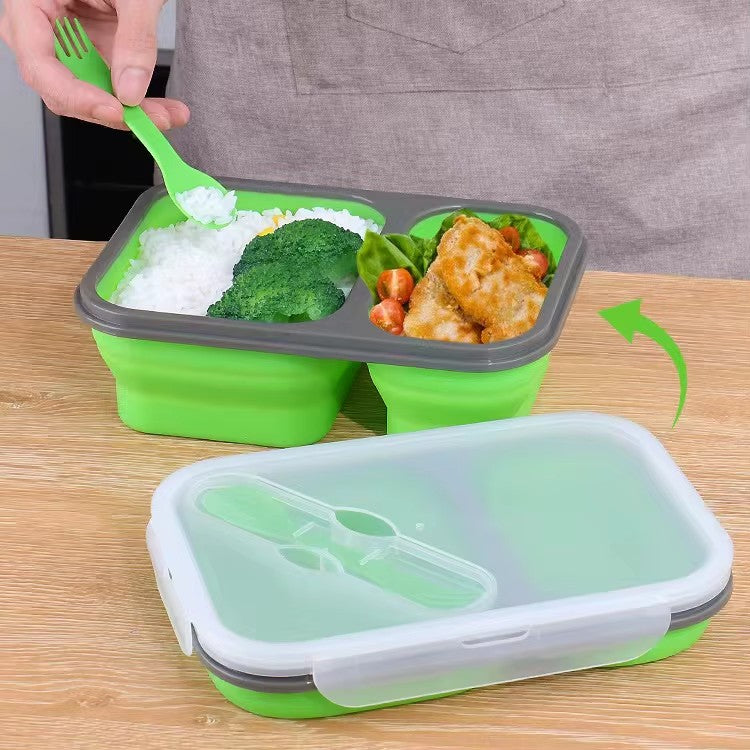 2 Compartment collapsible silicone Bento Leakproof Food Storage Containers Eco Friendly Folding Kids Collapsible Silicone Lunch Boxes