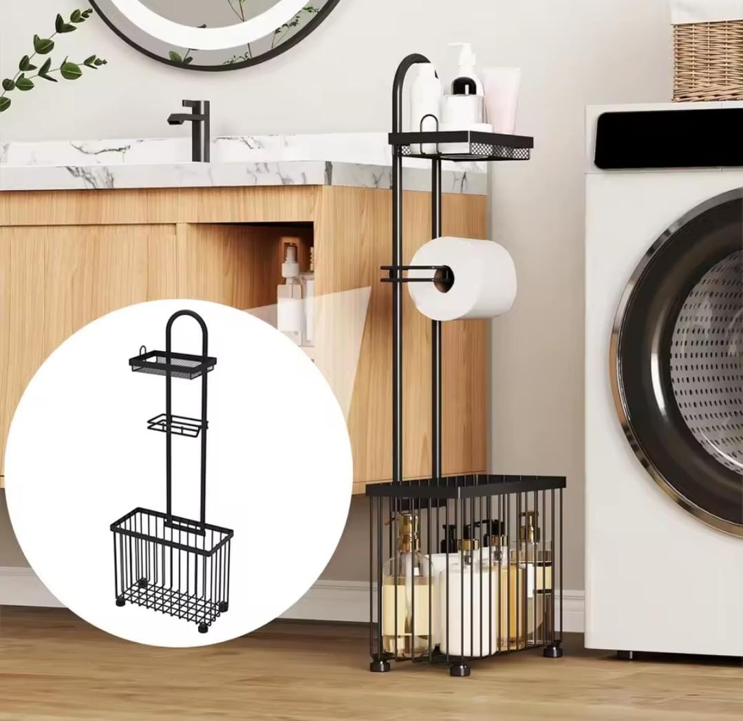 Free standing metallic tissue/toiletries organizer
