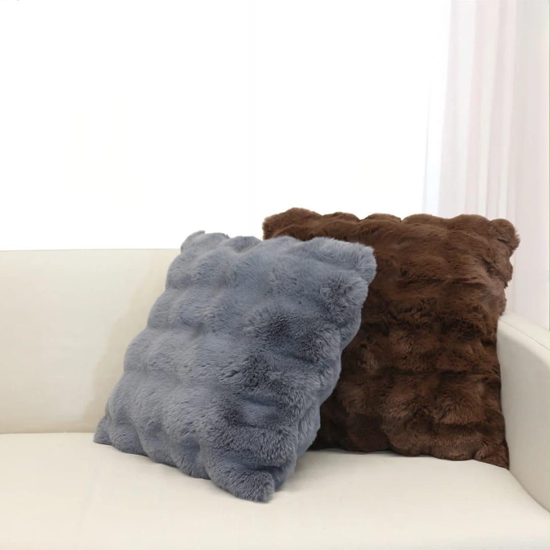 2pcs Soft cozy fluffy faux rabbit fur decorative pillow case covers