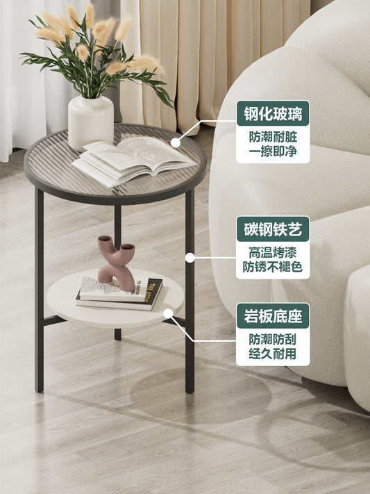 Stone Plate Side Table Living Room Simple Mobile Corner Table Sofa round Glass Mini Side Table Creative Small Coffee Table*l