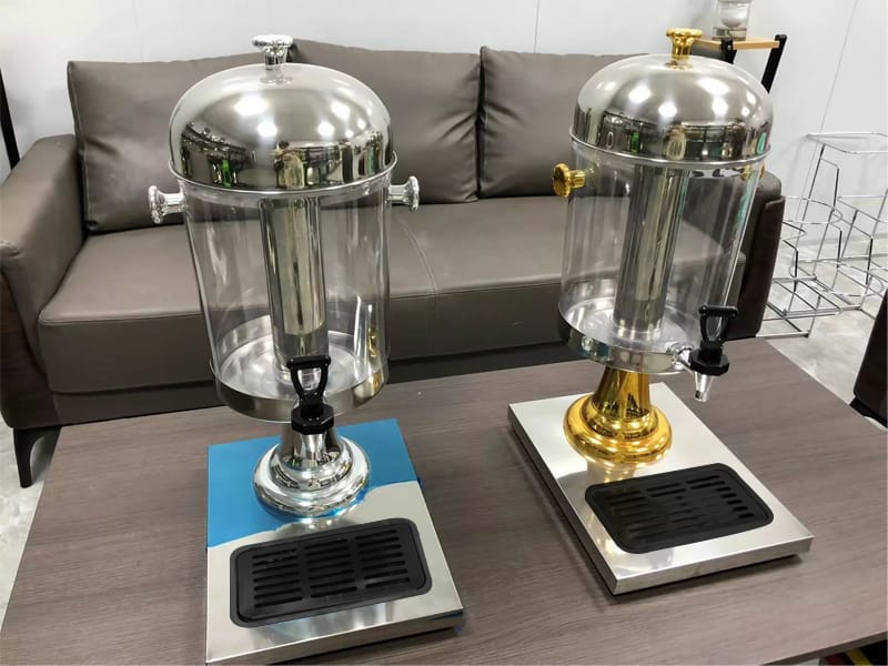 8L Drain Stand juice dispenser with stainless steel ice cube tube now available in golden colour