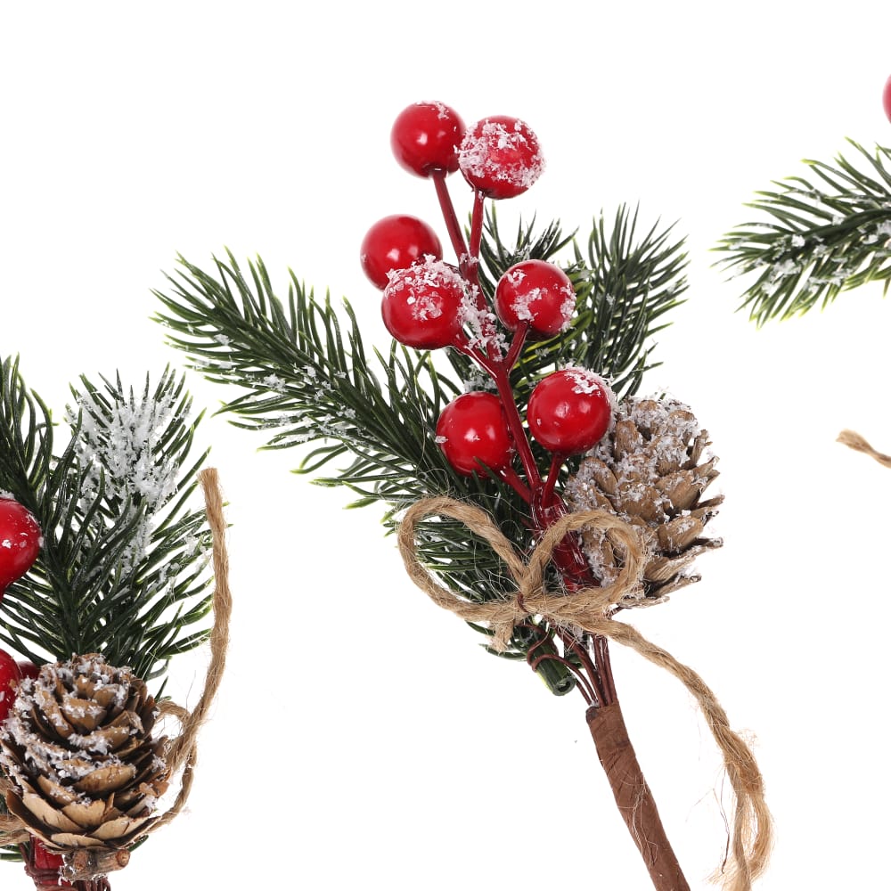 2Pcs Christmas Red Berry Articifial Flower Pine Cone
