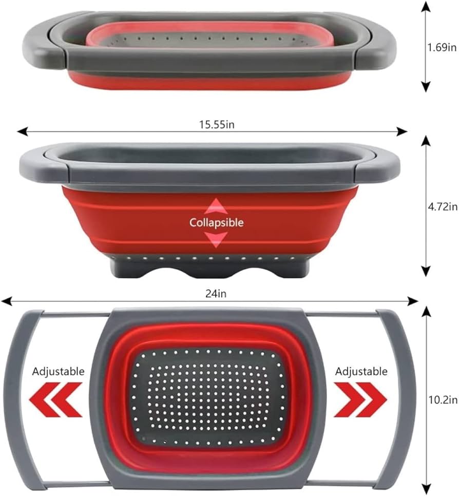 Rectangular expandable big handles collapsible colander drainer