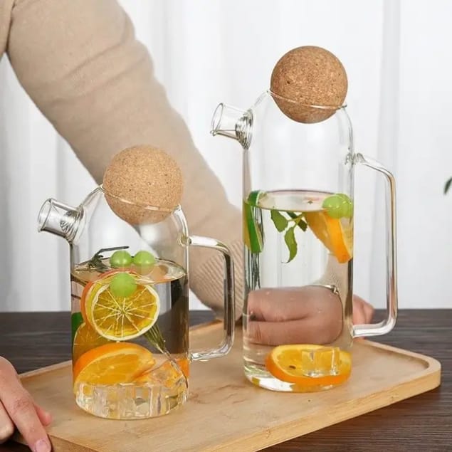 Glass Water Pitcher with Cork Lid