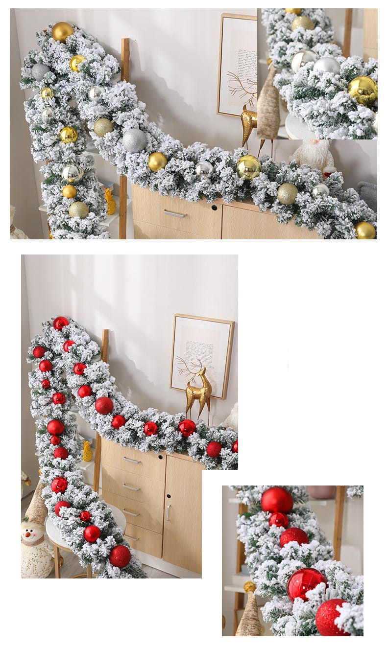 2.7M Christmas Pine Garland Snow Flocking Falling Cedar Rattan Artificial Greenery