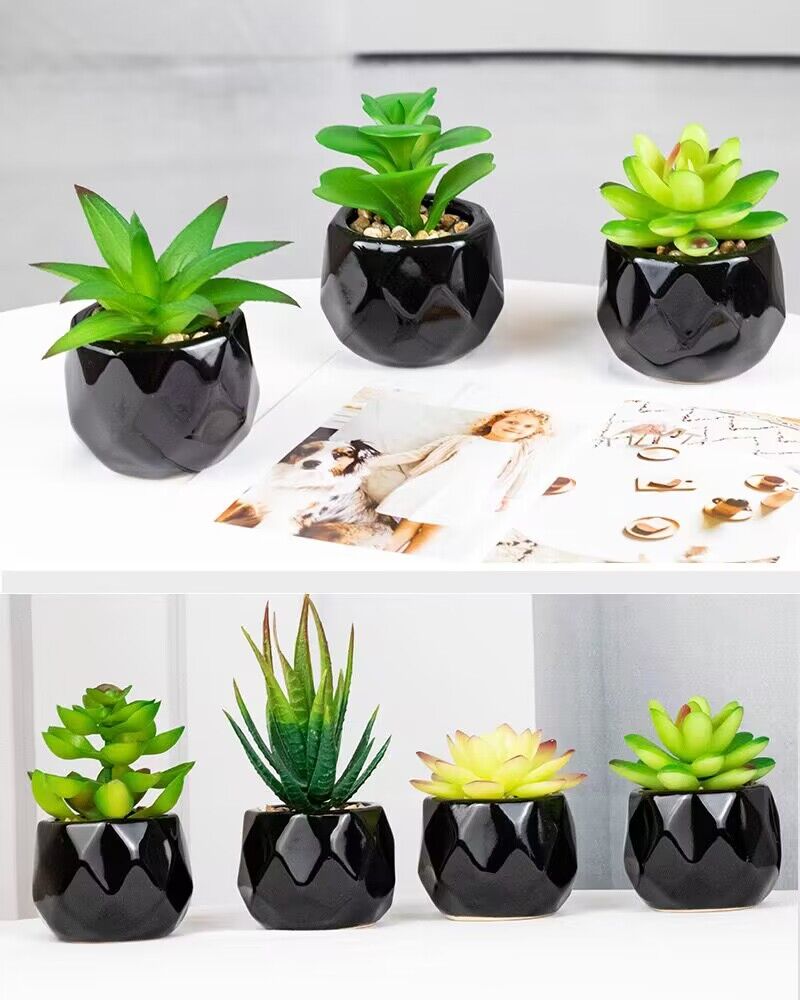 Artificial Succulent Bonsai Plants With Pottery Pot For Room Decoration Office Table Home Garden Decor