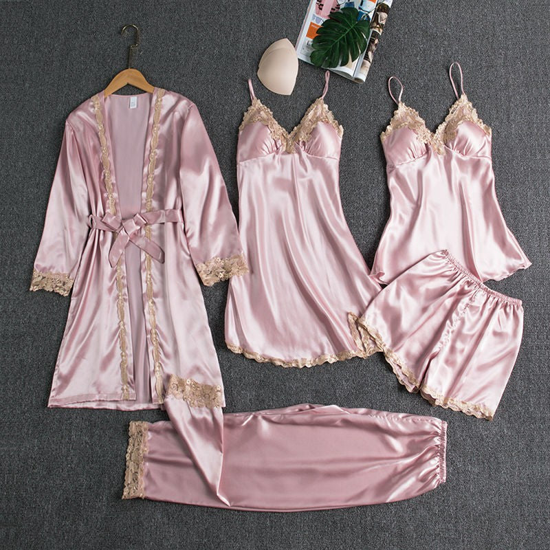 5 IN 1 QUALITY SILK PAJAMA LINGERIE SLEEPWEAR SET