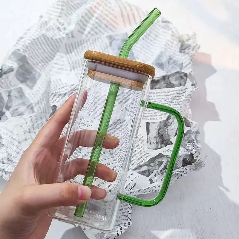 Transparent borosilicate glass / mason cup with bamboo lid